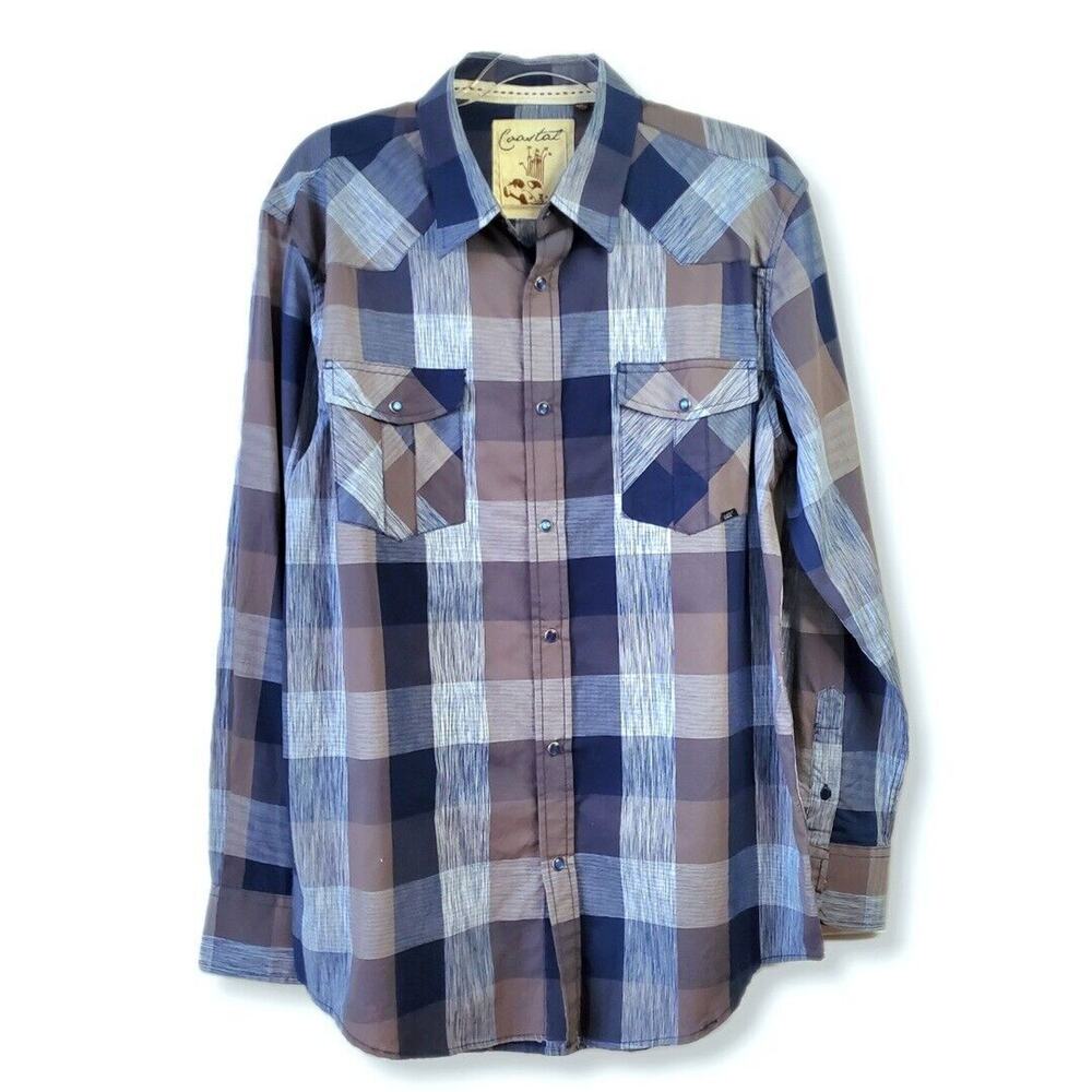 Coastal Men Western Plaid Pearl Snap Shirt L Cowboy Rodeo Fall Country NEW